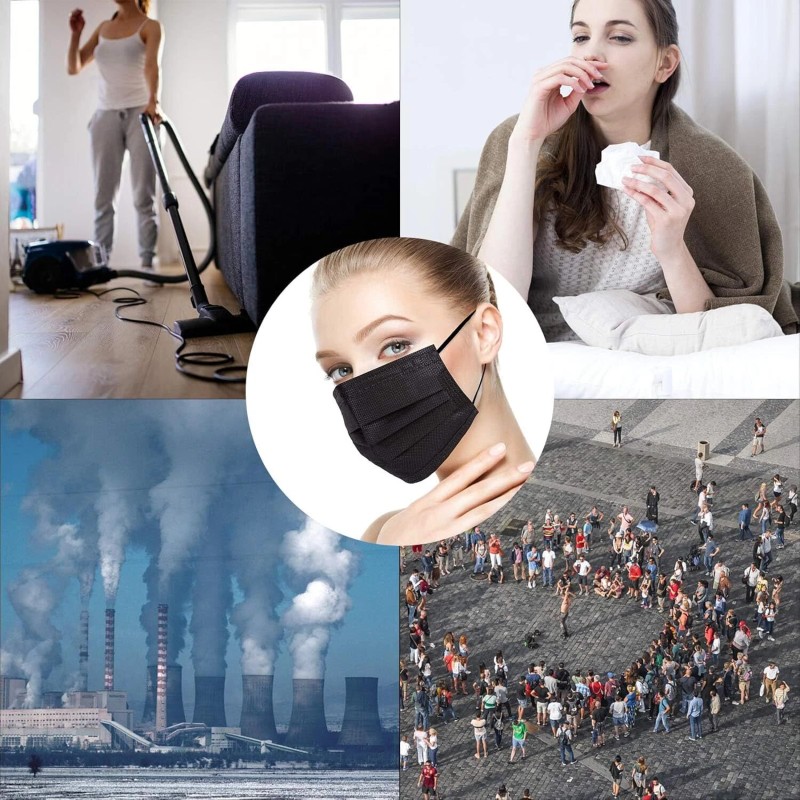 Altatac 50 PCS Disposable Face Masks Black 3 Ply Earloop