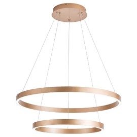 MADEM Modern LED Chandelier 2-Ring Circular Dimmable Pendant Light Contempoary Chanderlier Flush Mount Pendant Lighting for Living Room Dining Room, Bedroom,3000K-6000K, Gold, 60W
