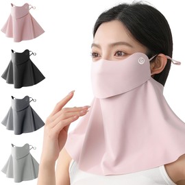 Dtekeac Face Cover, Sunscreen Mask, Face Guard, Cooling, UV Protection Mask, Adjustable Ear Straps, For Summer, Cooling, Not Difficult to Breath, Repeatedly, Washable, Sunshade, UV Protection, Cool Sunburn Prevention, Face, Neck, Golf, Tennis, Running, Leisure, Gardening, Fishing (Pink)