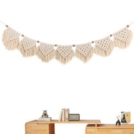 Macrame Wall Decor - Room Decoration Tapestry,Bohemian Handmade Wall Art Tapestry,Macrame Garland Banner with Wood Beads,Home Wall Art Decoration for Apartment,Living Room,Bedroom,Balcony