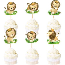 Pack of 24 Lion Pattern Cupcake Toppers, Congratulations on Birthday, Cupcake Decoration for Children, Wild Jungle, Animal Theme, Birthday Party Supplies, Celebrations, Events, Baby Shower