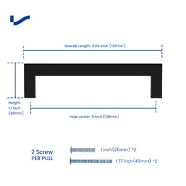 LONTAN Pack of 2 Cabinet Handles, Black, 128 mm, Hole Spacing Handles for Kitchen Cabinets, Furniture Handles, Kitchen Cupboard, Square, Solid