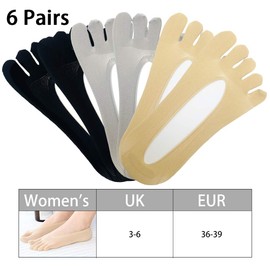 EQLEF Toe Socks Women Non-Slip Five Finger Socks Soft Low Cut Socks Breathable for Ballet Yoga 36-39, 6 Pairs