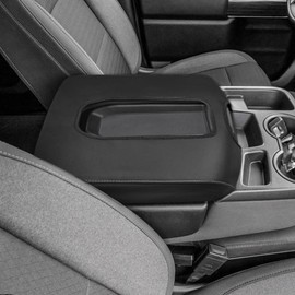 DEYTOP Center Console Cover for Chevy Silverado 2019-2024 Accessories Console Armrest Cover for GMC Sierra 2019-2024 Car Cushion Protector Pad (Black with White Stitches, 19-24 Jump Seat Console)