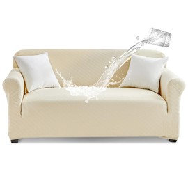 Tokokimo 100% Waterproof Sofa Covers 2 Seater - High Stretch Couch Cover for Dogs Universal Sofa Slipcover Non Slip Furniture Protector Jacquard Fabric (1 Piece, Beige)