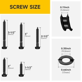 Mywish 46Pcs 3/8" Hex Head Lag Screws Assortment Kit, Heavy Duty Lag Bolts with Washers, 304 Stainless Steel Bolts 18-8, 5-Size Wood Screws for Outdoor, Black Oxide 3/8 Bolt