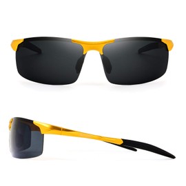 RONSOU Men Sport Al-Mg Polarized Sunglasses Unbreakable for Driving Cycling Fishing Golf gold frame/gray lens