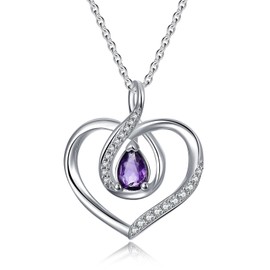 PARYFO Infinity Necklace for Women 925 Sterling Silver Birthstone Necklace Infinity Heart Jewelry Gifts for Women Girls Mother Daughter, Sterling Silver, Amethyst
