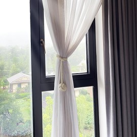 Ushomin Curtain Tiebacks, 2 Packs Curtain Rope Tieback, Heavy Duty Curtain Tie Backs for Curtains, Indoor Outdoor Curtain Tiebacks, Handmade Rural Decorative Tie Knot Curtain Holdbacks (Beige)