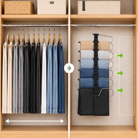 Space-Saving Pants Hangers for Closet Organization – Non-Slip Multi-Layer Rack for Jeans, Skirts, Scarves & Trousers
