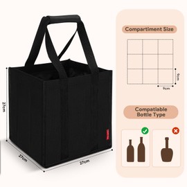 Eurhomewit Bottle bag, bottle carrier also for 1.5 litre bottles, black, Bottle bag