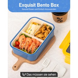 waabose Children's Lunch Box with Compartments, 1400 ml Bento Box, Children's Lunch Box, Leak-Proof Lunch Box with 3 Compartments, BPA-Free Lunch Box for Girls and Boys, Lunch Box for School, Picnic,