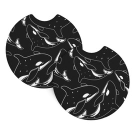 ANFXIEDU Whale Orca Killer Black 2-Pack Car Cup Holder Coasters, 2.7 Inch Universal Round Neoprene Coasters