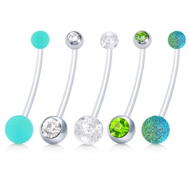 JFORYOU 5Pcs Green Set Pregnancy Belly Button Rings for Maternity Navel Bars Felxible Bioflex 1.6mm 38mm Length