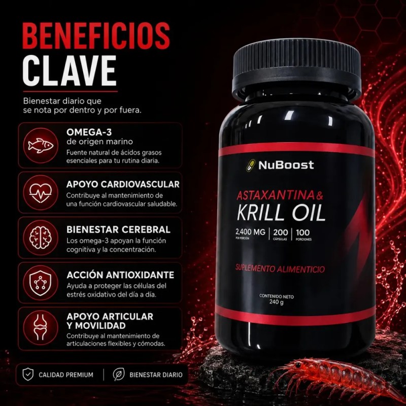 Krill Oil Y Astaxantina 2000 Mg Suplemento 200 Cápsulas