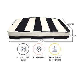Honeycomb Indoor/Outdoor Cabana Stripe Black & Ivory Rounded Seat Cushion: Recycled Fiberfill, Weather Resistant, Comfortable and Stylish Pack of 2 Patio Cushions: 21” W x 18.5” D x 2.5” T