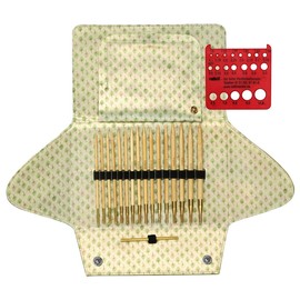 Addi Click Nature Bamboo Interchangeable Circular Needle Set with Exclusive Addi Red Needle Gauge with Laughing Hens Logo