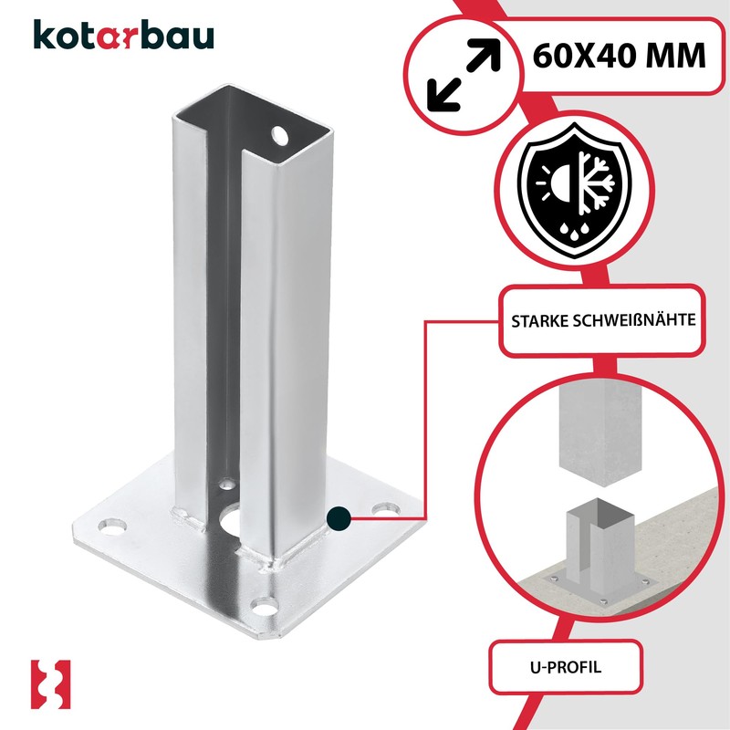 Kotarbau® Post Anchor 60 x 40 mm Post Shoe Fence