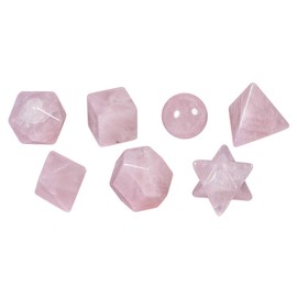 mookaitedecor 7 Pieces Natural Rose Quartz Gemstone Kit, Platonic Solids Sacred Geometry Stone Set, Polished Tumbled Stones with Merkaba Star Kit for Reiki, Healing, Yoga Meditation, Wicca