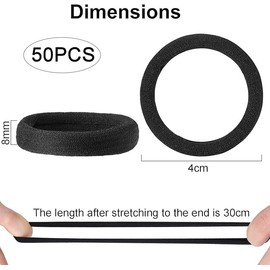 Sommco Hair Bands for Women, 50 Pcs Thick Seamless Hair Ties No Damage, Black Hair Bobbles for Women Men Girl, Strong Elastic Ponytail Holders Hair Accessories (Black)