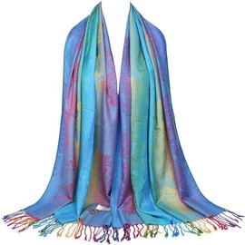 BABAHU Colorful flowers Jacquard cotton pashmina Women Wrap Shawl tassels Scarves