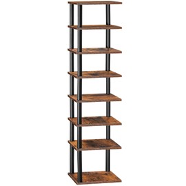 HOOBRO Vertical Shoe Rack, 8-Tier Narrow Shoe Shelf, Shoe Storage Organizer for Small Space, 11" L x 11" W x 53" H, Closet, Entryway, Hallway, Bedroom, Rustic Brown and Black BF22XJ01