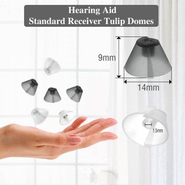 6Counts-Resound Hearing Aid Domes Sure Fit Hearing Aids Tulip Domes for Standard Receiver BTE Open Fit Hearing Amplifier Ear Tips Replacement Starkey Hearing Aid Wax Guards-（3Black+3White）