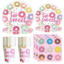 hanviync Dos dulces suministros para fiesta de cumpleaños, dos dulces decoraciones de cumpleaños, dos dulces decoraciones de cumpleaños para niña, dos dulces donas para fiesta de cumpleaños