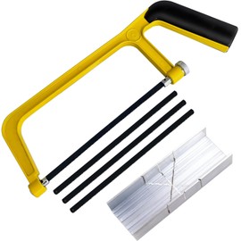 Mini Metal Miter Box and Saw Set, 6 Inch Extra Fine Cut Hand Saw, 5.3 Inch Small Aluminum Miter Box with 3 Hacksaw Replacement Blades for Crafts, Hobby Projects, Cutting Wood, Soft Metal