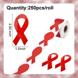 CRAFFANCY Red Ribbon Sticker, 250 Pcs Awareness Red Ribbon Stickers Heart Disease HIV/AIDS Awareness Drug Prevention Ribbon for Event Gift Letter Bags