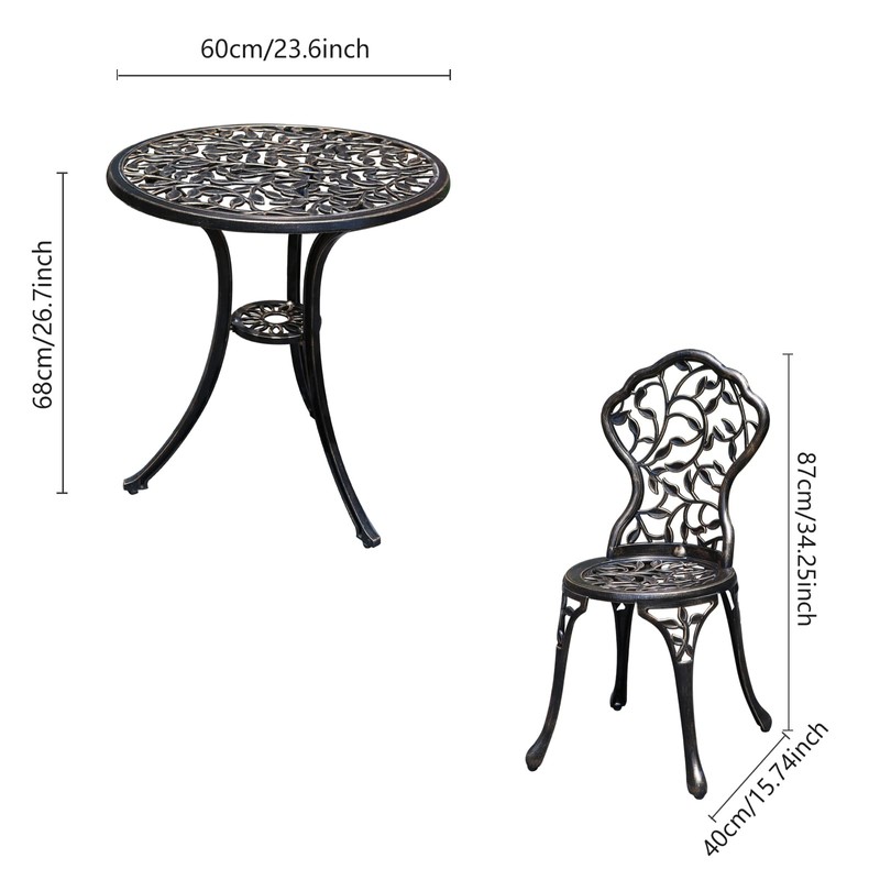 JARDIN DE CENTENNIAL Patio Bistro Set.Rust-Resistant Cast Aluminum Bistro Table