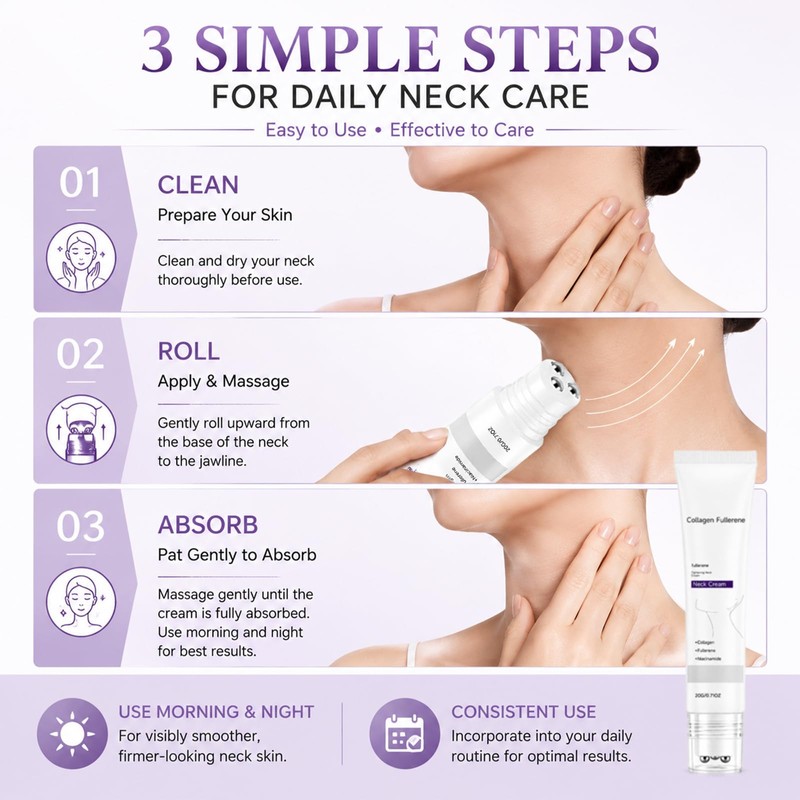 Magic Collagen Fullerene Neck Cream with Roller,Tighte &Lift Firming,2 Pack