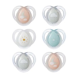 Tommee Tippee Chupete nocturno, 0-6 meses, bolsa de silicona simétrica, Binkies sin BPA, tecnología Glow in the Dark y pasteles rosados, paquete de 6