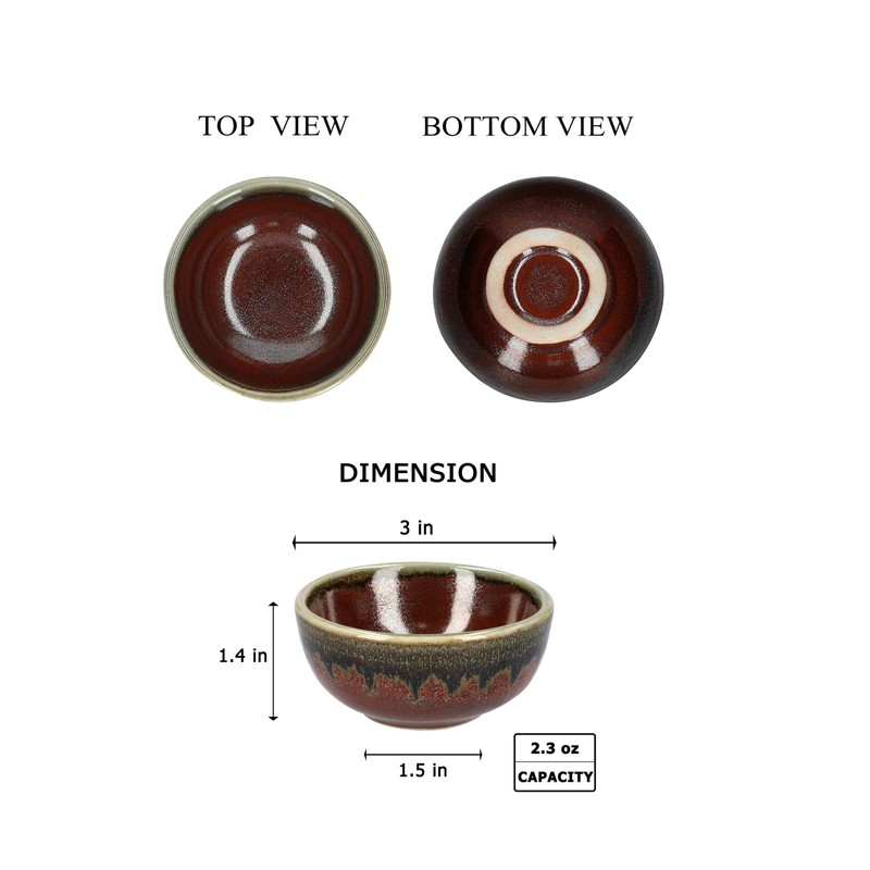 MAKOLO Ceramic Soy Sauce Dish Small Dipping Bowls, 3 in,