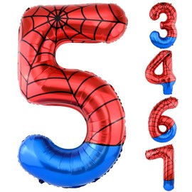 40 Inch Vibrant Spider-Themed Number Foil Balloons - Spider Balloons for Spider Birthday Decorations at Kids' Birthday Parties Supplies(Number 5)