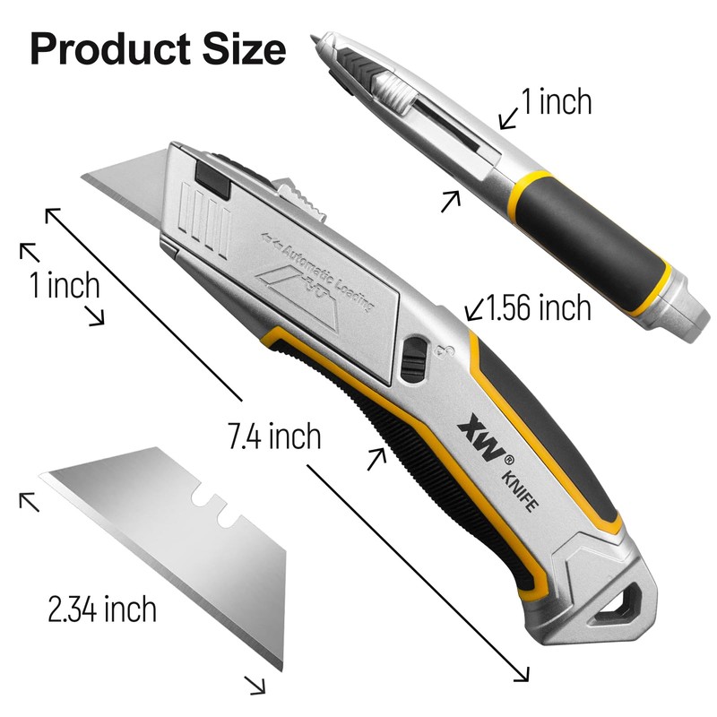 XW Heavy Duty Auto-loading Utility Knife,3-position Retractable Box Cutter with