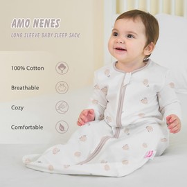 amo nenes Baby Sleep Sack 6-12 Months Long Sleeve Wearable Blanket 0.5 Tog, 2 Pack 100% Cotton Infant Sleeping Sack 2-Way Zipper Sleep Sack, Sheep(Medium)