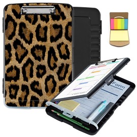 Clipboard with Storage,Clip Boards 8.5X11 with Storage & Pen Holder,Heavy Duty Plastic Nursing Clipboards Foldable,Coaches Clipboard Folder Case,School Office Supplies，Leopard print