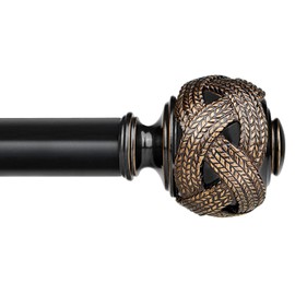 Curtain Rods 32 to 58 Inches (2.6 to 4.8 ft), USFOOK 7/8 Inch Telescoping Splicing Drapery Rods for Windows 20 to 53 Inch, Black Leaf Finials