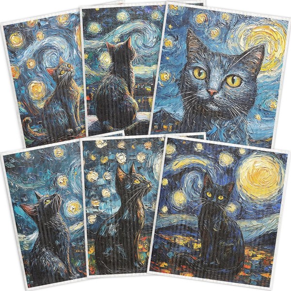 Swedish Dishcloths for Kitchen – 6 Pack cat Cellulose Reusable