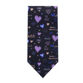 Jacob Alexander Men's Happy Valentine's Day Hearts and Love Phrases Pattern Extra Long Neck Tie - Black