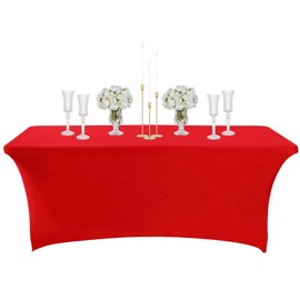 Red Spandex Tablecloths 6ft for Rectangle Table,Stretchable Tablecloth Washable Table Cover,Fitted Spandex Stretch Patio Table Covers for Event,Wedding,Banquet,Parties,Covering Stalls,Exhibitions