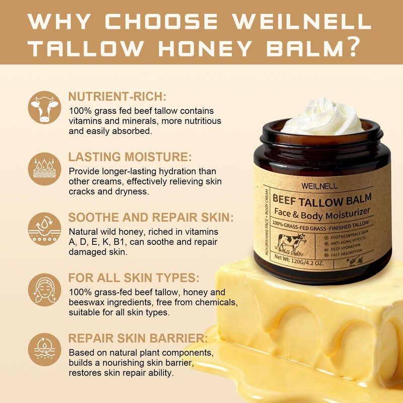Beef Tallow Cream for Face & Body, Beef Tallow and
