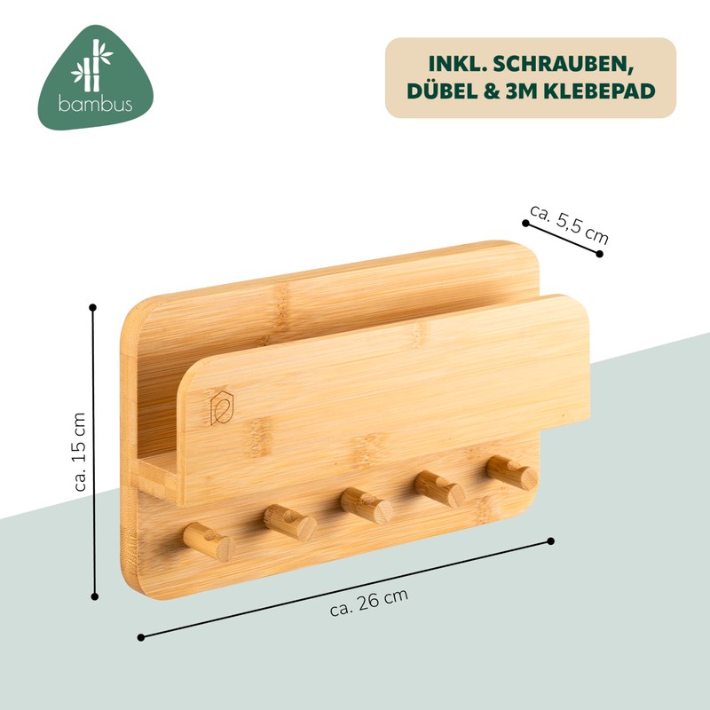eluno Key Holder with Shelf and 5 Key Hooks, Key