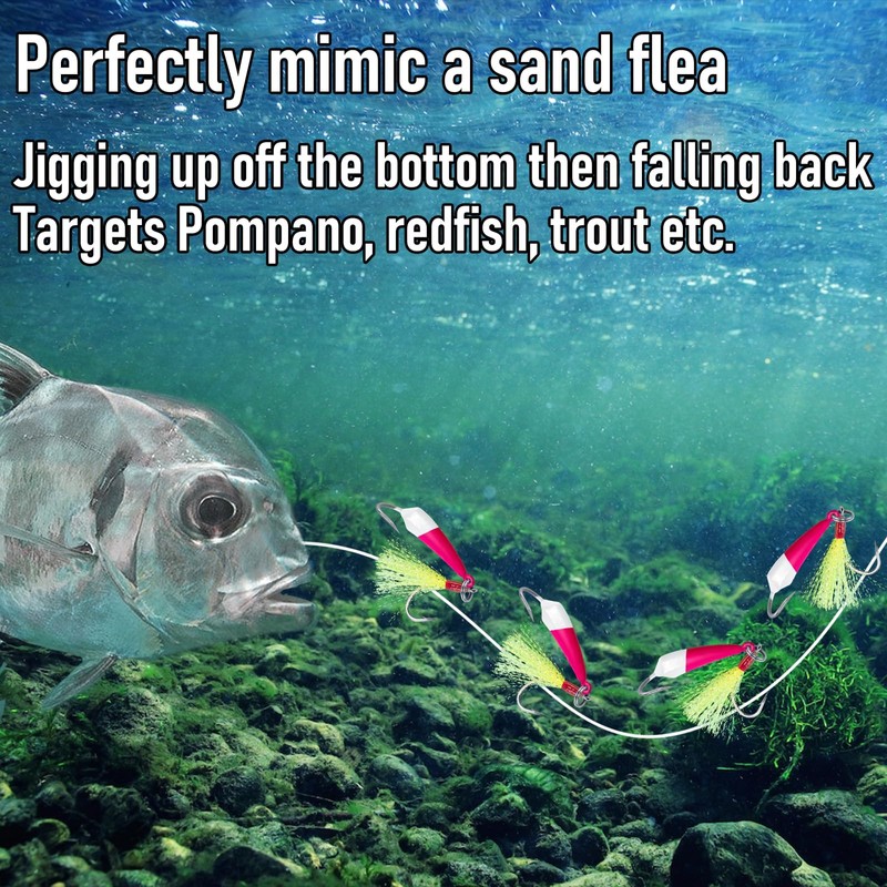 Dr.Fish 5 Pack Pompano Jigs with Teaser Hooks, Surf Fishing
