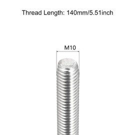 TOP-VIGOR 5Pcs M10 x 140mm Fully Threaded Rod, 304 Stainless Steel Right Hand Threads Rods, Fully Studding Rod Bar for Anchor Bolts, Clamps, Hangers and U-Bolts
