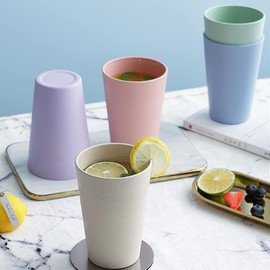 16oz Drinking Tumbler Set of 5, Unbreakable Wheat Straw Cups for Camping Party Adults Kids, Water Glasses for Beverage Ice Tea, Dishwasher Safe (Blue)