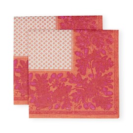 Caspari Oak Leaves & Acorns Paper Linen Cocktail Napkins in Orange & Fuchsia - 15 Per Package, 2 Packs