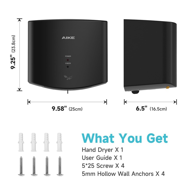 AIKE Air Wiper Compact Hand Dryer 110V 1400W Black (with