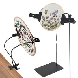 Embroidery Floor Stand for Hand Work, Hand Embroidery Hoop Cross Stitch Lap Stand, Black Adjustable Removable Floor Desktop Clip for Cross Stitch, Needlepoint